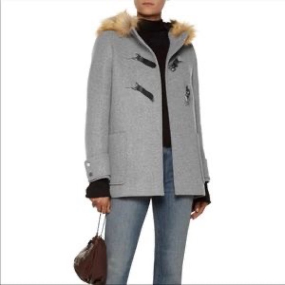 Maje Faux Fur-Trimmed Wool-Blend Felt Hooded Coat - Picture 1 of 3